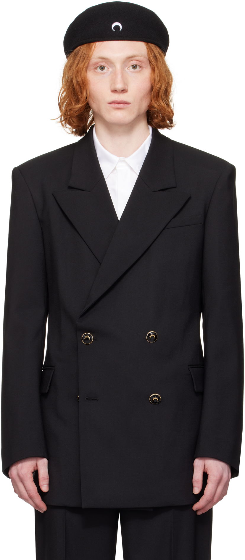 Beretka Marine Serre Marine Serre Virgin Wool Twill Fitted Blazer Crna | MJA074A RWOV0001