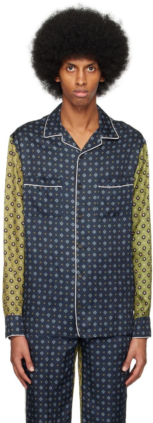 Pidžama Erdem Patterned Long Sleeve Shirt Plava | MS23_501MPFBT LUCIUS PYJAMA TOP