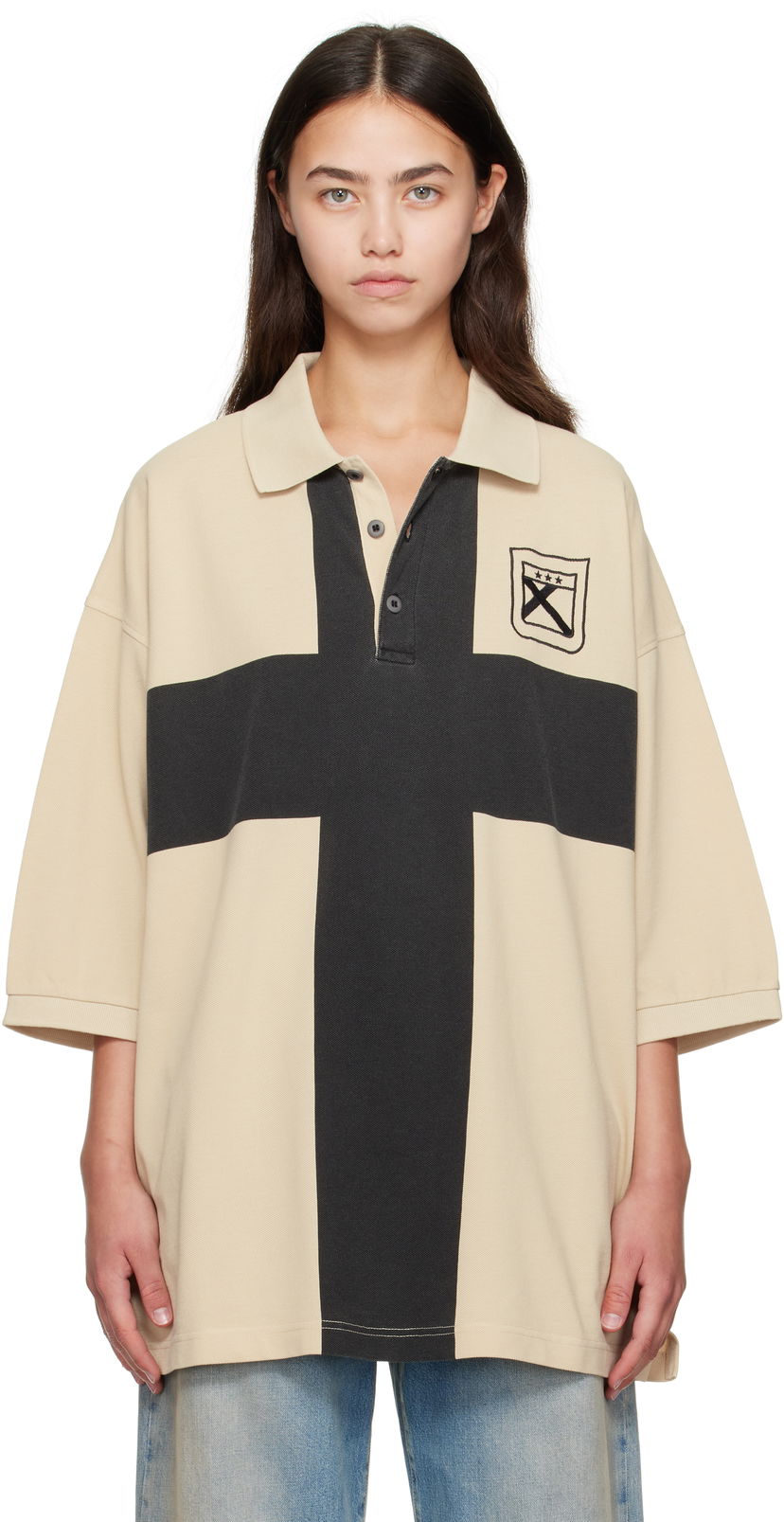Polo majica 032C 032c Fainting Cross Oversized Polo Bež | F25-URC-0459-550-W
