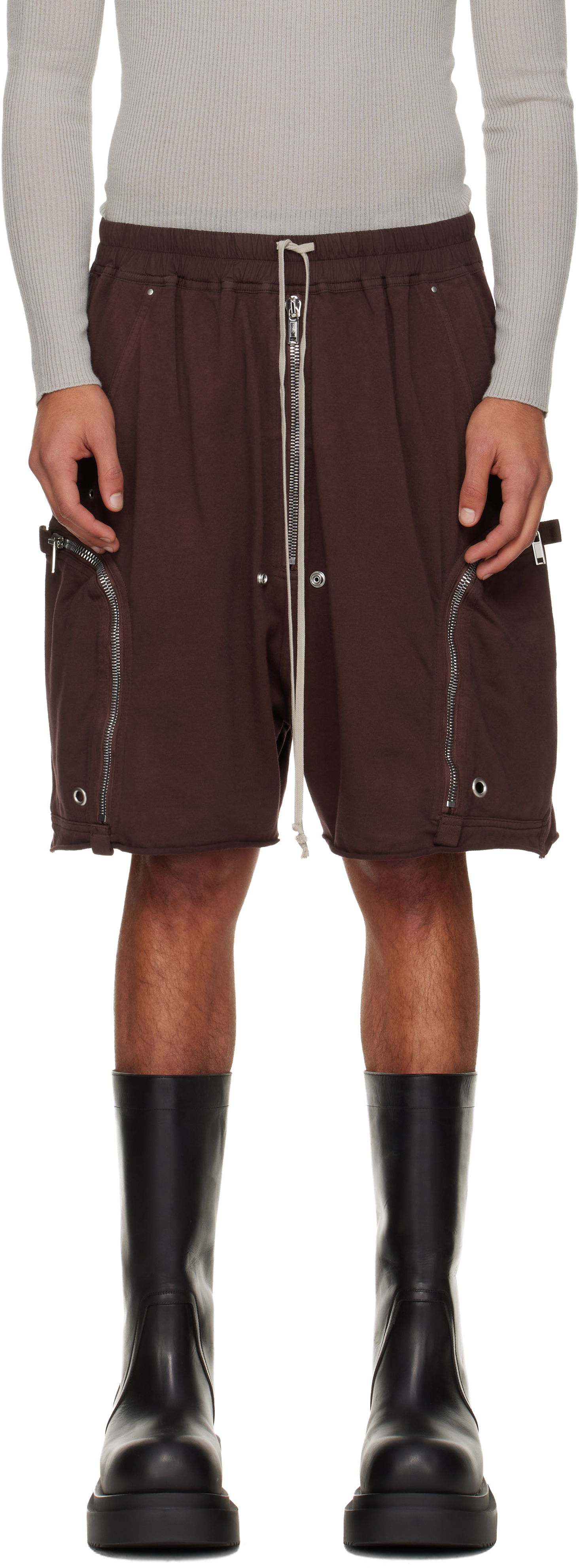 Kratke hlače Rick Owens Rick Owens DRKSHDW Concordians Bauhaus Drawstring Zipped Cargo Shorts with Raw Hem Smeđa | DU02E7389 RIG, 0