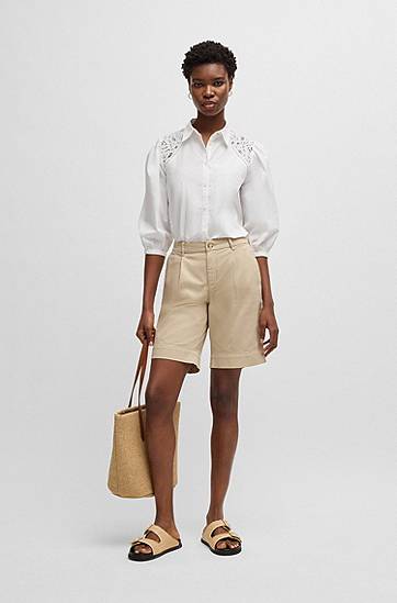 Kratke hlače BOSS Relaxed Fit High-Rise Stretch Cotton Shorts Bež | 50511957, 1