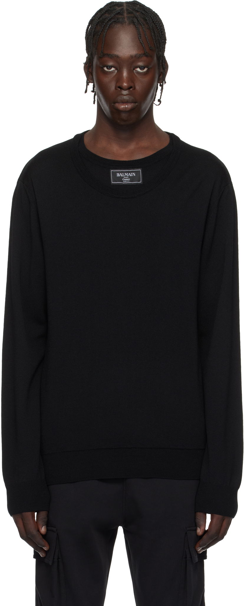 Džemper Balmain Knitted Double-Collar Sweater Crna | EH1KD145KH92