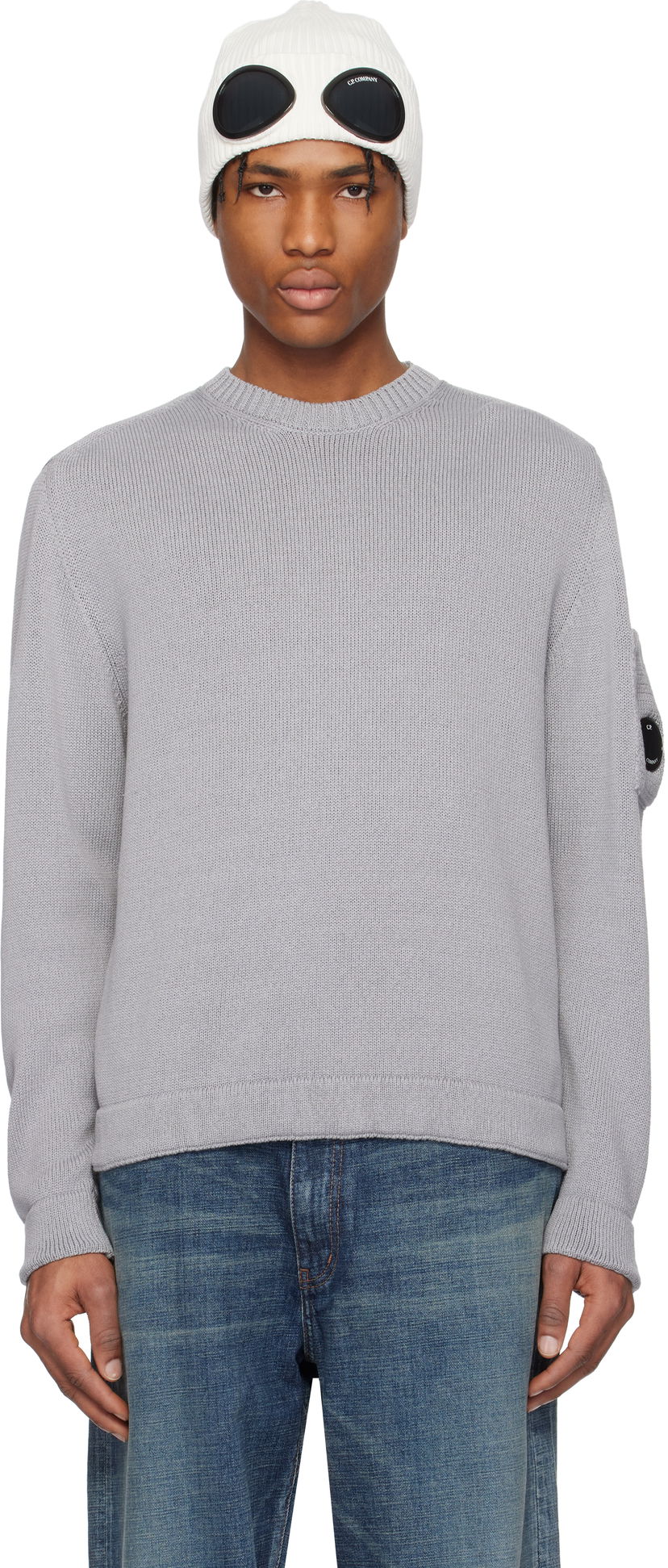 Džemper C.P. Company C.P. Company Crewneck Lens Knit Sweater Siva | 18CMKN077A-110058A