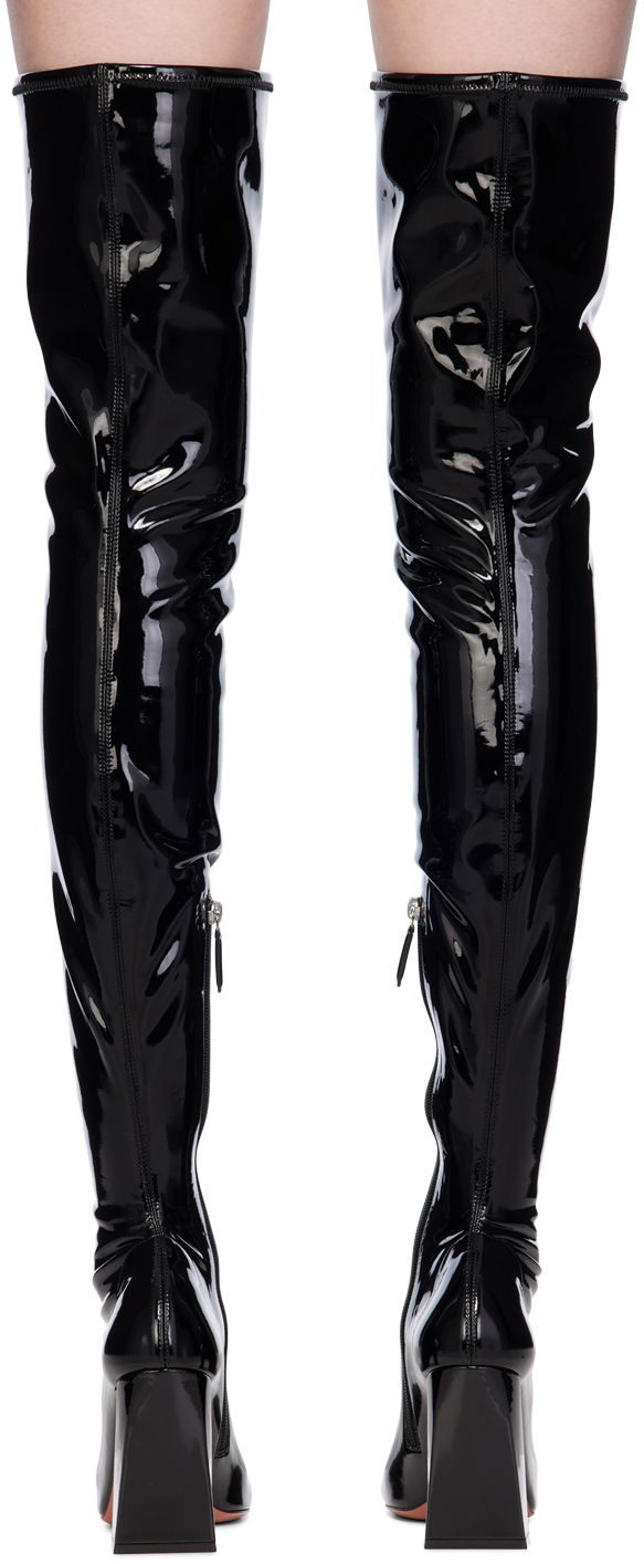 Njega cipela Amina Muaddi Amina Muaddi Marine Stretch Thigh-High Boots Crna | MARINE STRETCH BLOCK HEEL LATEX, 1