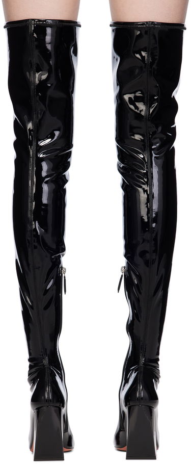 Njega cipela Amina Muaddi Amina Muaddi Marine Stretch Thigh-High Boots Crna | MARINE STRETCH BLOCK HEEL LATEX, 1