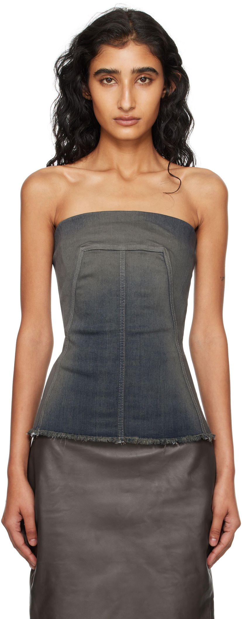 Majica bez rukava Rick Owens Rick Owens Concordians Denim Bustier Top Siva | RP02E4127 SDKDEG