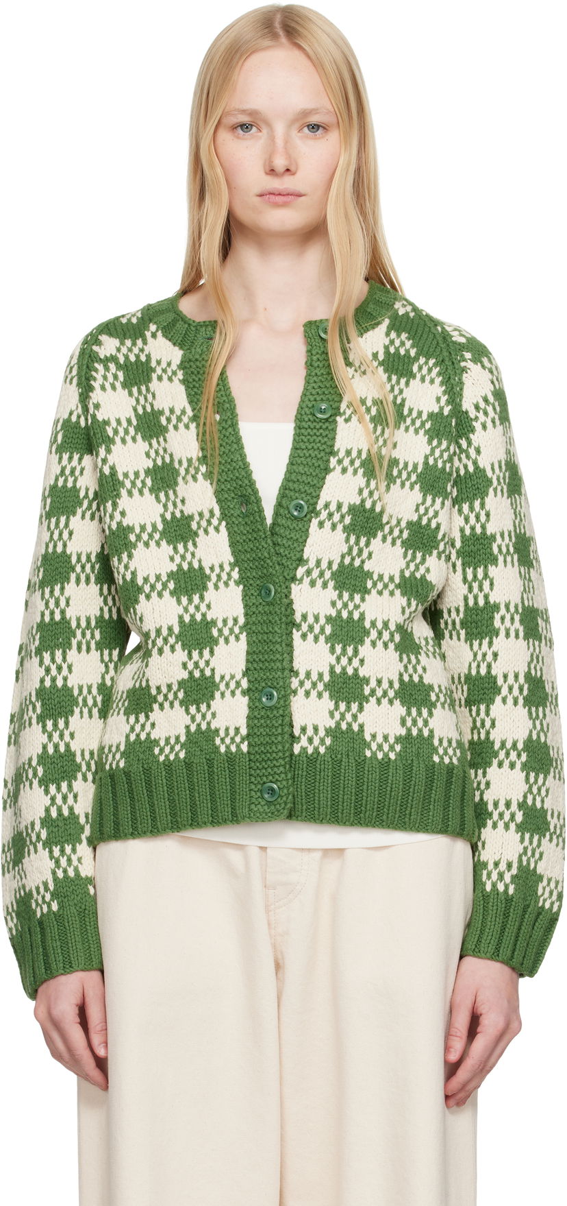 Džemper YMC YMC Atomic Check Cardigan Zelena | Q8YAC