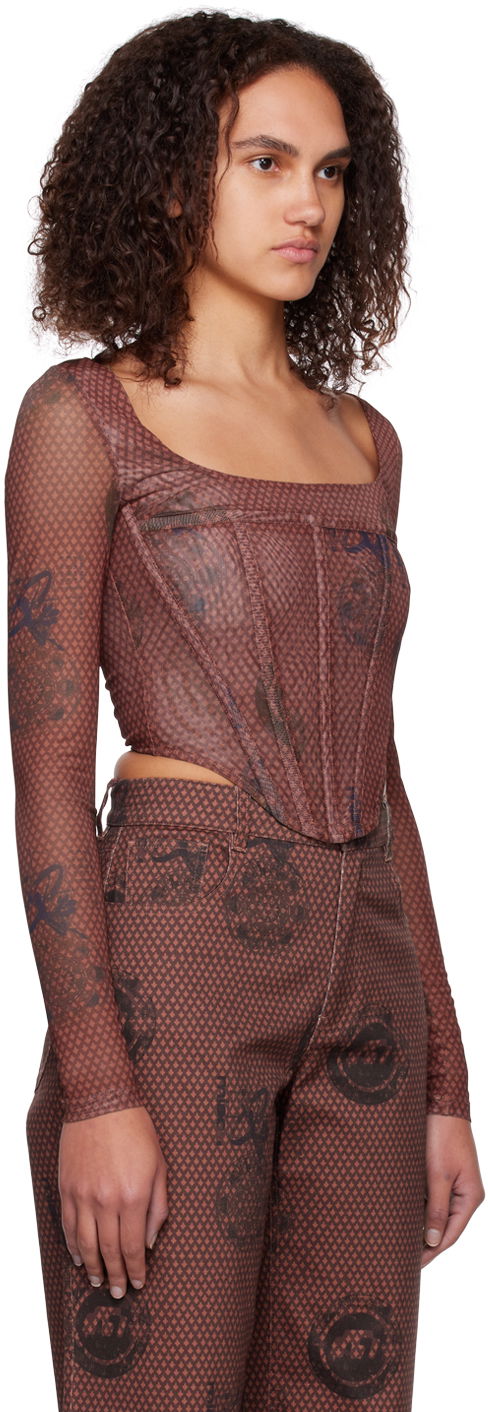 Crop top Miaou Miaou Maude Long Sleeve Corset Top Smeđa | 7065PM1ATL, 1