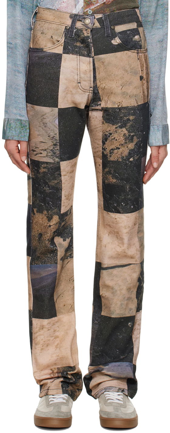 Jeans Serapis Oil Sand Print Straight Leg Jeans Bež | FW22_DE_2