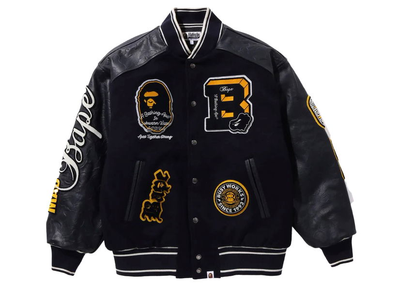 Jakna BAPE BAPE Bape Patch Varsity Jacket Navy Tamnoplava | 1J80-141-058