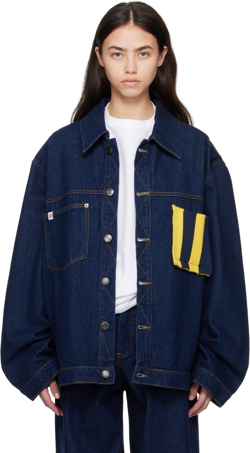 Jakna Charles Jeffrey Loverboy Charles Jeffrey LOVERBOY Knit Patch Cargo Denim Jacket Plava | 054010201