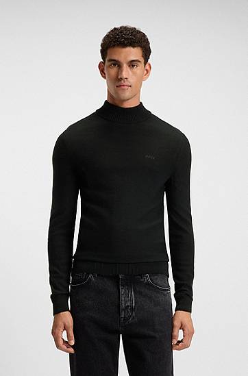 Džemper BOSS Wool-blend rollneck sweater with embroidered logo Crna | 50501761, 1