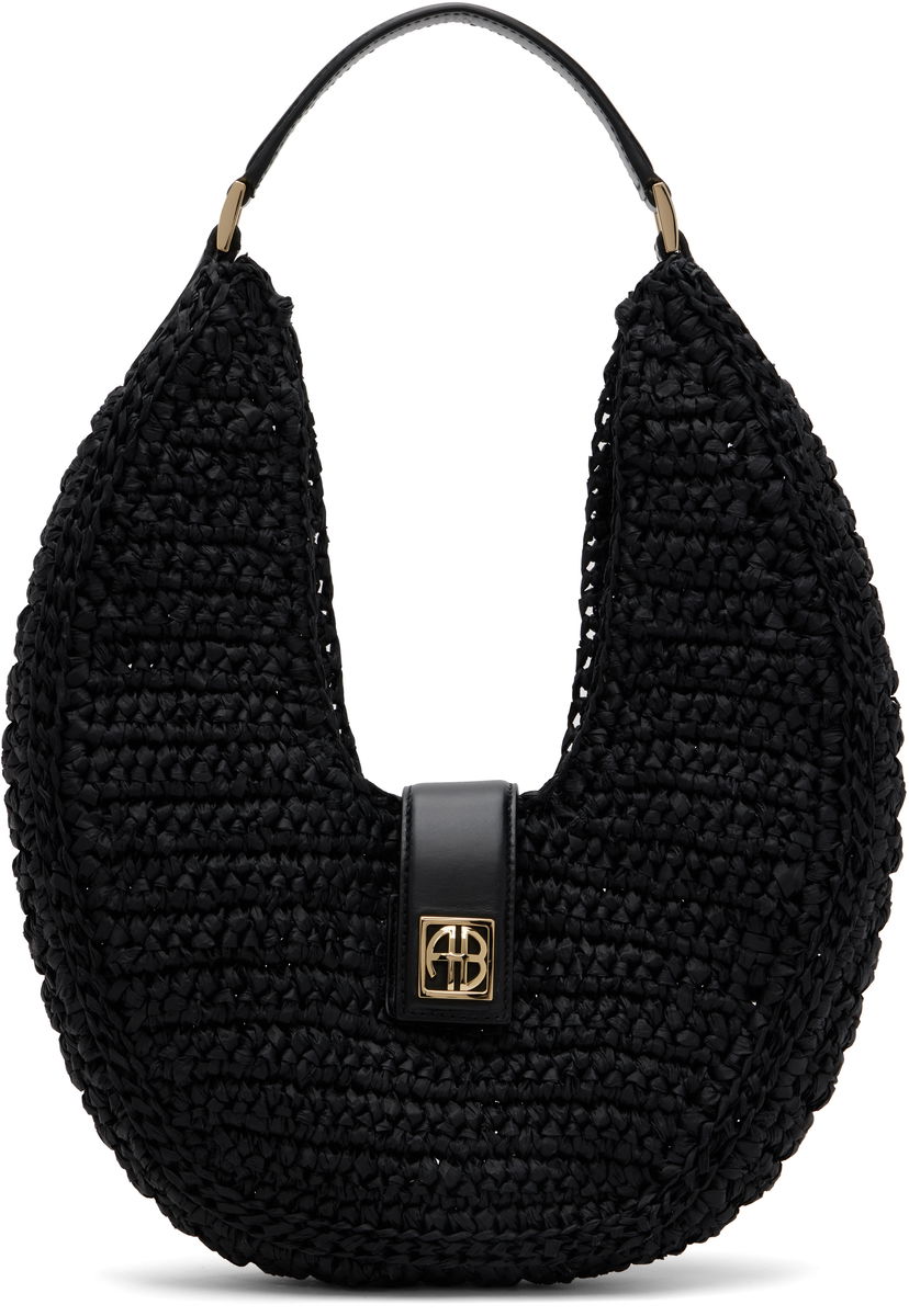 Ručna torbica Anine Bing ANINE BING Lou Monogram Raffia Hobo Bag Crna | A-13-11208-BLK1