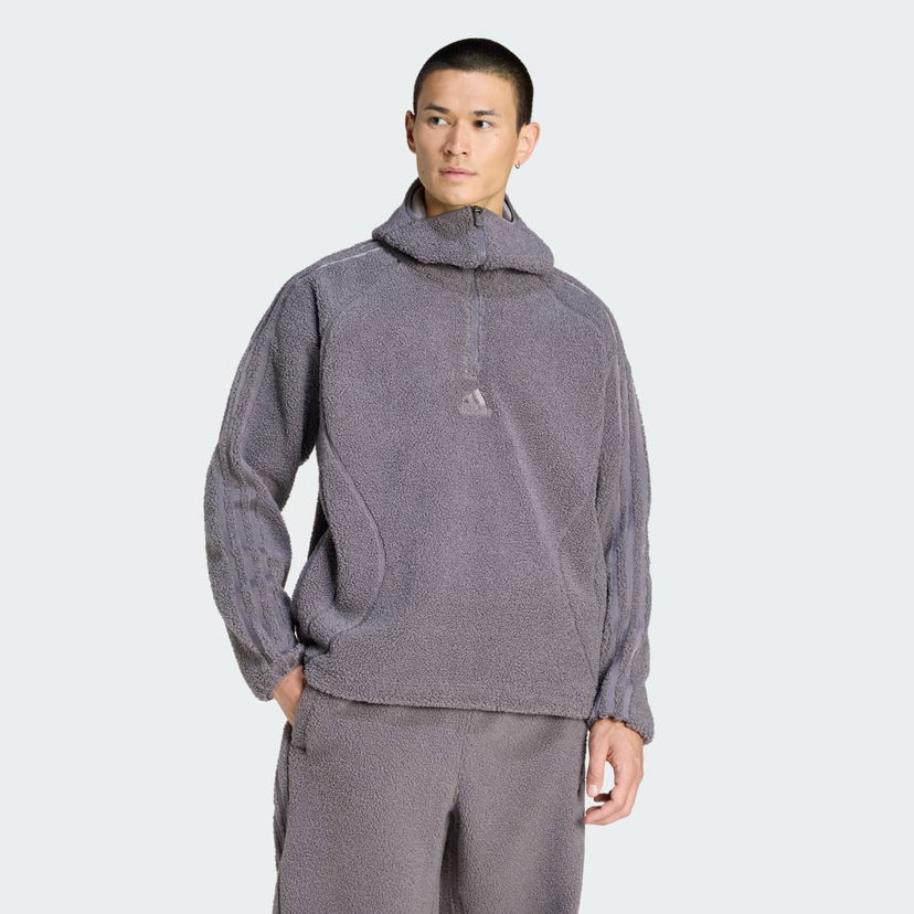 Dukserice adidas Performance Teamgeist Borg Fleece 1/4 Zip Hoodie Siva | KR5186