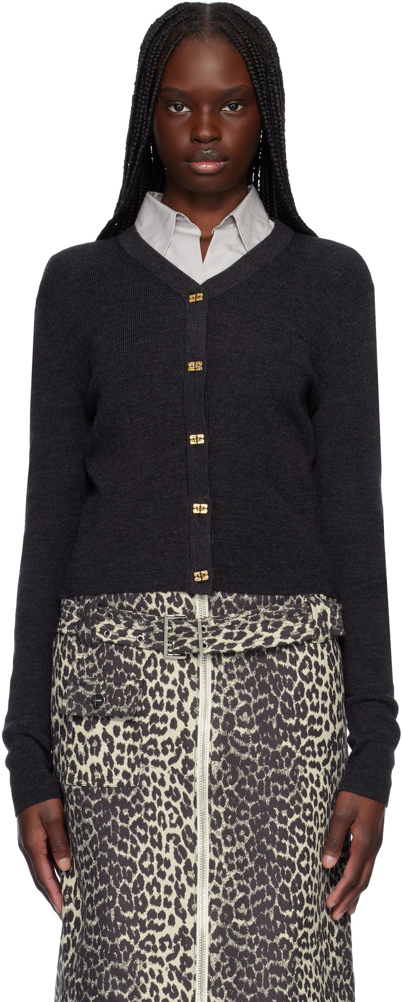 Džemper GANNI Ganni Mini Ribbed Merino Cardigan Siva | K2474