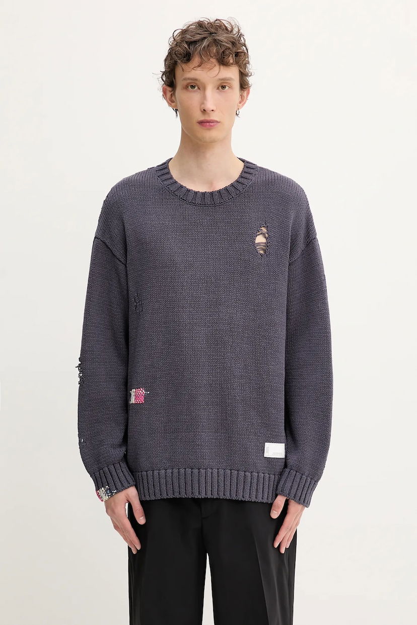 Džemper Neighborhood NEIGHBORHOOD Savage Crewneck Distressed Sweater Siva | 251FUNH.KNM03