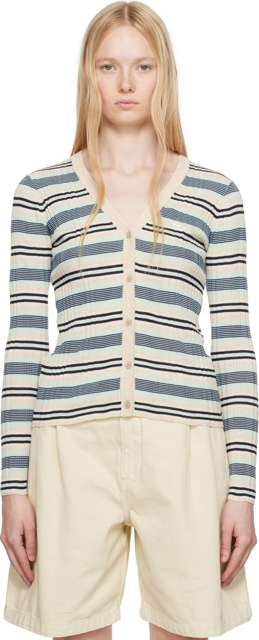 Džemper MAISON KITSUNÉ Maison Kitsuné Fine Rib Striped Cardigan Višebojno | OW00505KT1122