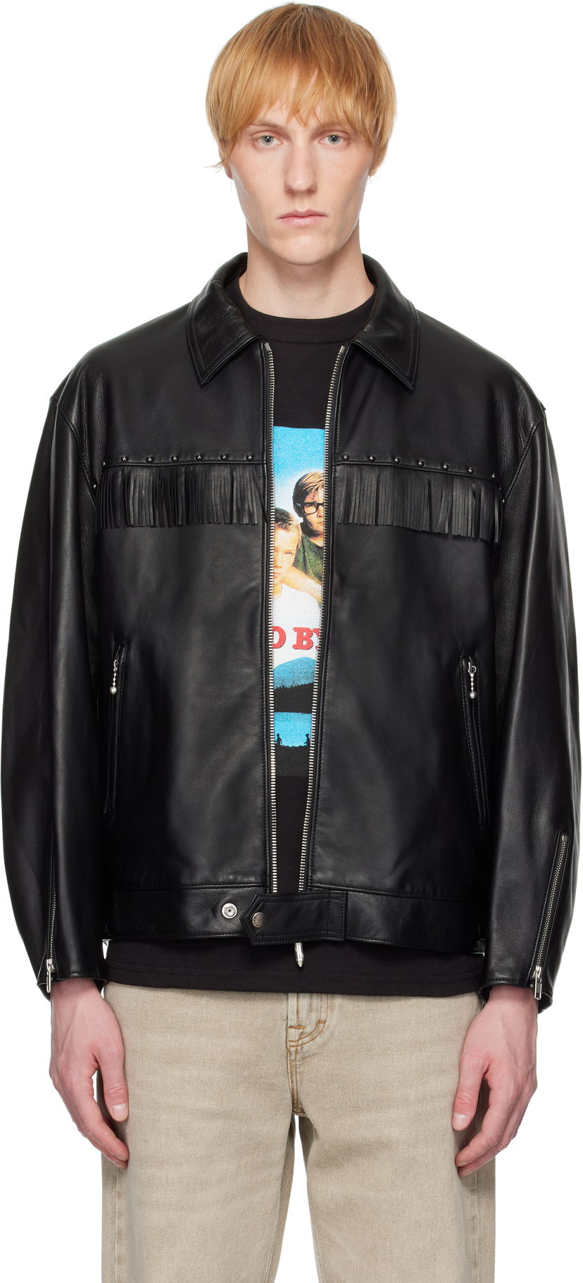 Jakna WACKO MARIA WACKO MARIA WOLF'S HEAD Edition Leather Fringe Jacket Crna | WOLFSHEAD-WM-BL16