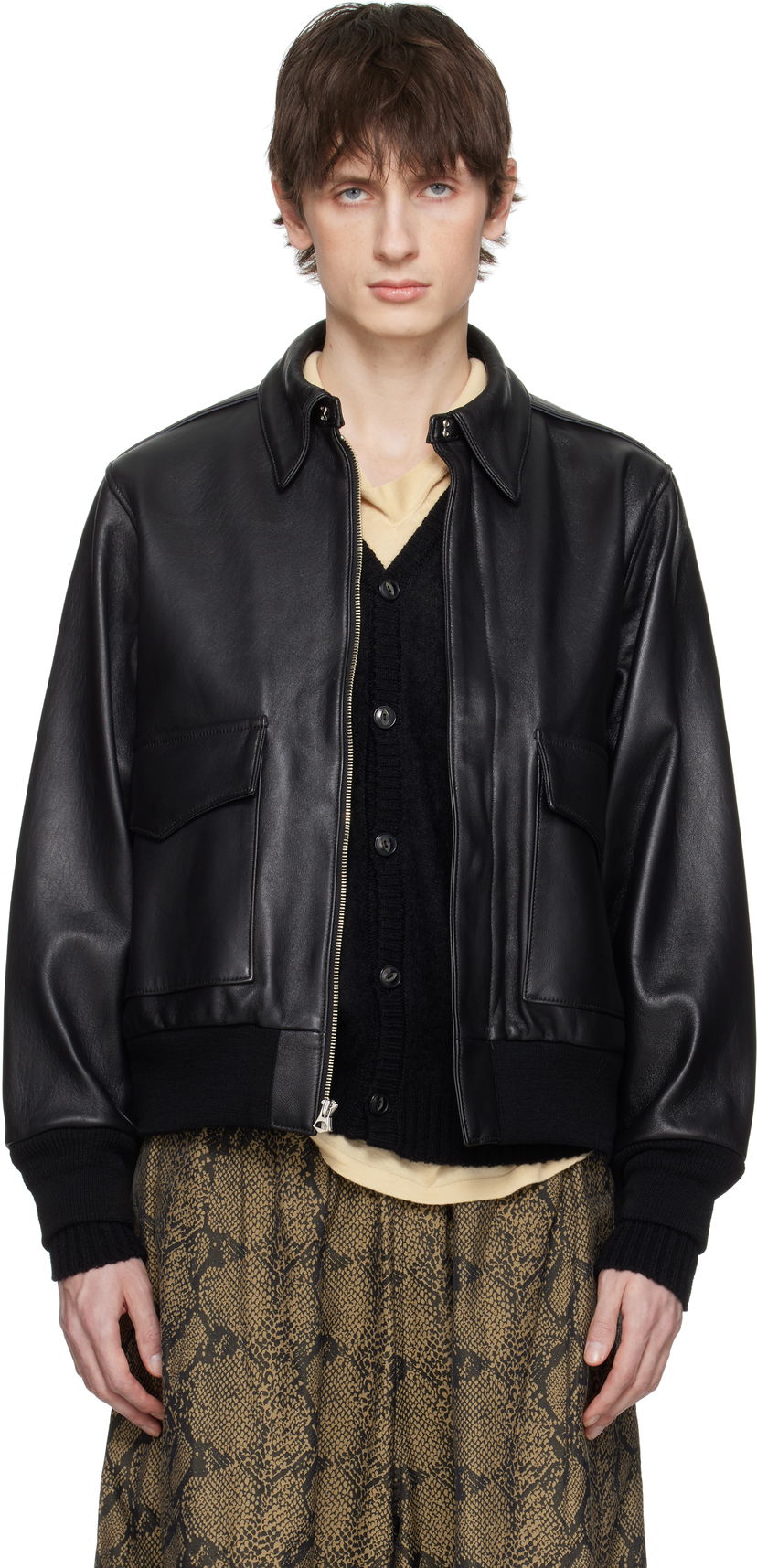 Bomber jakna WACKO MARIA WACKO MARIA A-2 Leather Flight Jacket Crna | 25SS-WMO-BL04