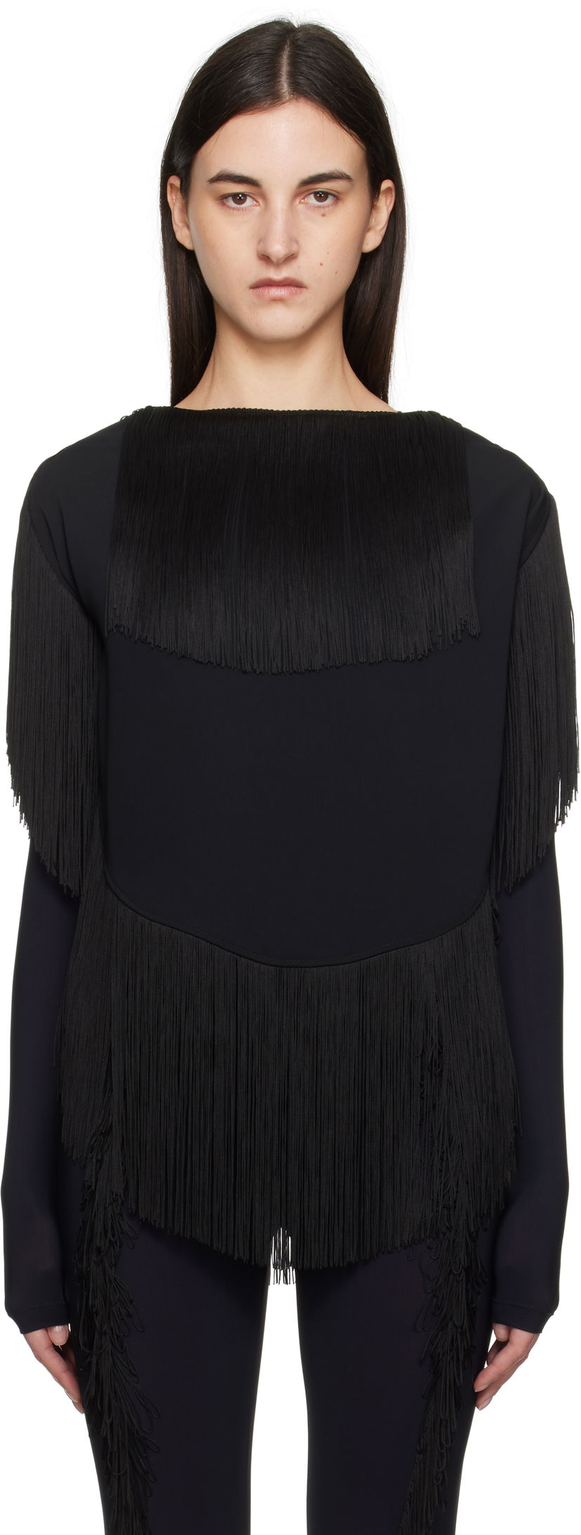 Džemper Maison Margiela MM6 Maison Margiela Fluid Fringe Blouse Crna | S52NC0351 S37977