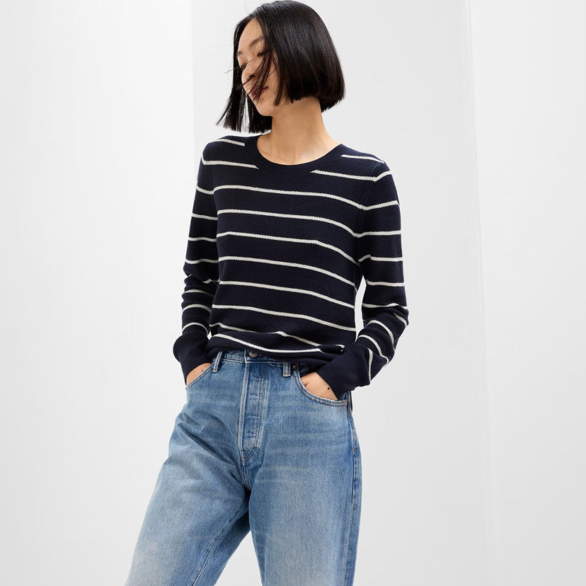 Džemper GAP Sweater Bella Crew Navy Stripe L Crna | 745504-01