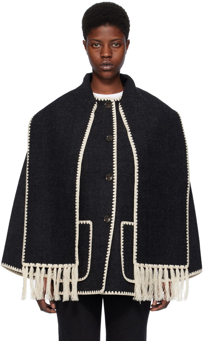 Šal TOTEME Embroidered Wool-Blend Cape Crna | 221-117-709