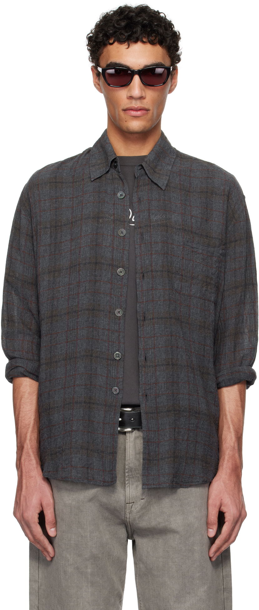 Košulja OUR LEGACY Our Legacy Above Check Linen Shirt Siva | M2252ASB