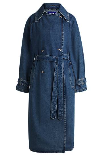 Trenčkot BOSS Double-Breasted Denim Trench Coat Plava | 50532056