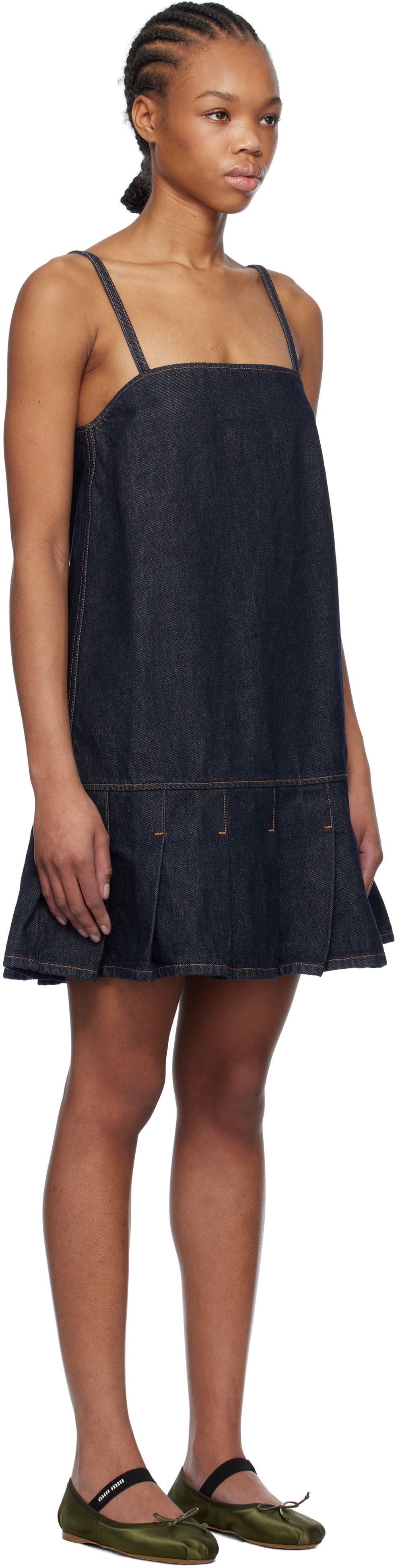 Haljina GANNI GANNI Denim Pleated Mini Dress Plava | J1622, 1