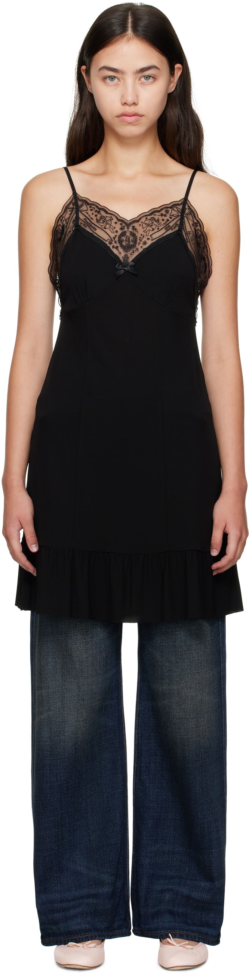Haljina Acne Studios Lace-Trim Strap Minidress Crna | A20829-