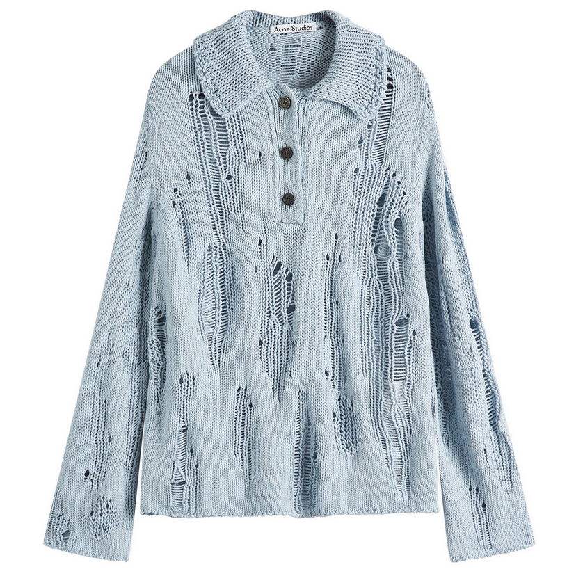 Džemper Acne Studios Acne Studios Kummer Open Knit Polo Sweater, Size Large Plava | A60566-228