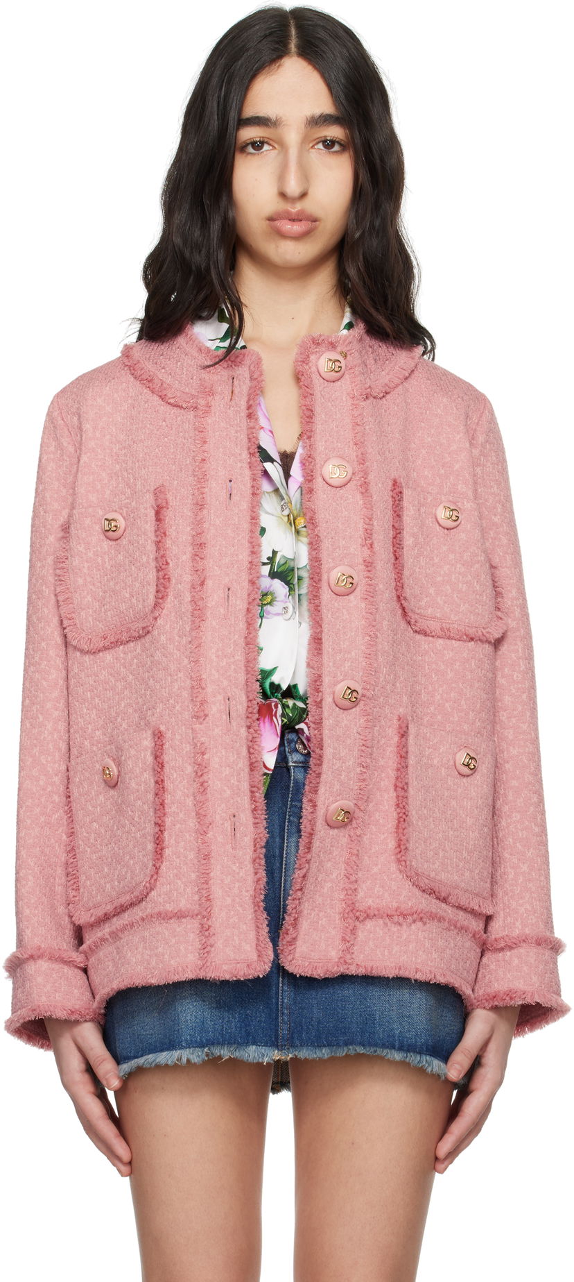 Jakna Dolce & Gabbana Dolce&Gabbana Single-Breasted Raschel Tweed Jacket Ružičasta | F29TPT HUMUA