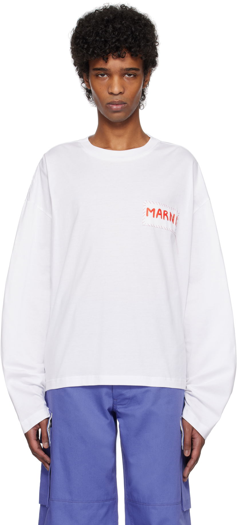 Majica kratkih rukava Marni Marni Logo Patch Long Sleeve T-Shirt Bijela | HUMU0325X1 UTC446