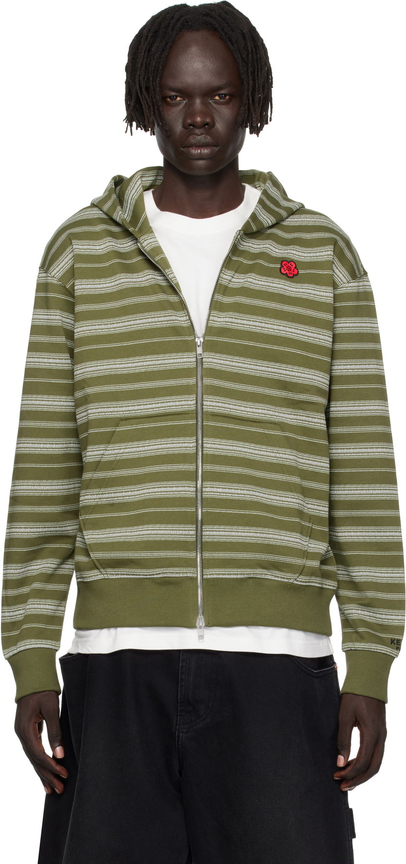 Dukserice KENZO Kenzo Paris 'Boke Flower' Striped Embroidered Zip-Up Hoodie Zelena | FF65HO2524MS