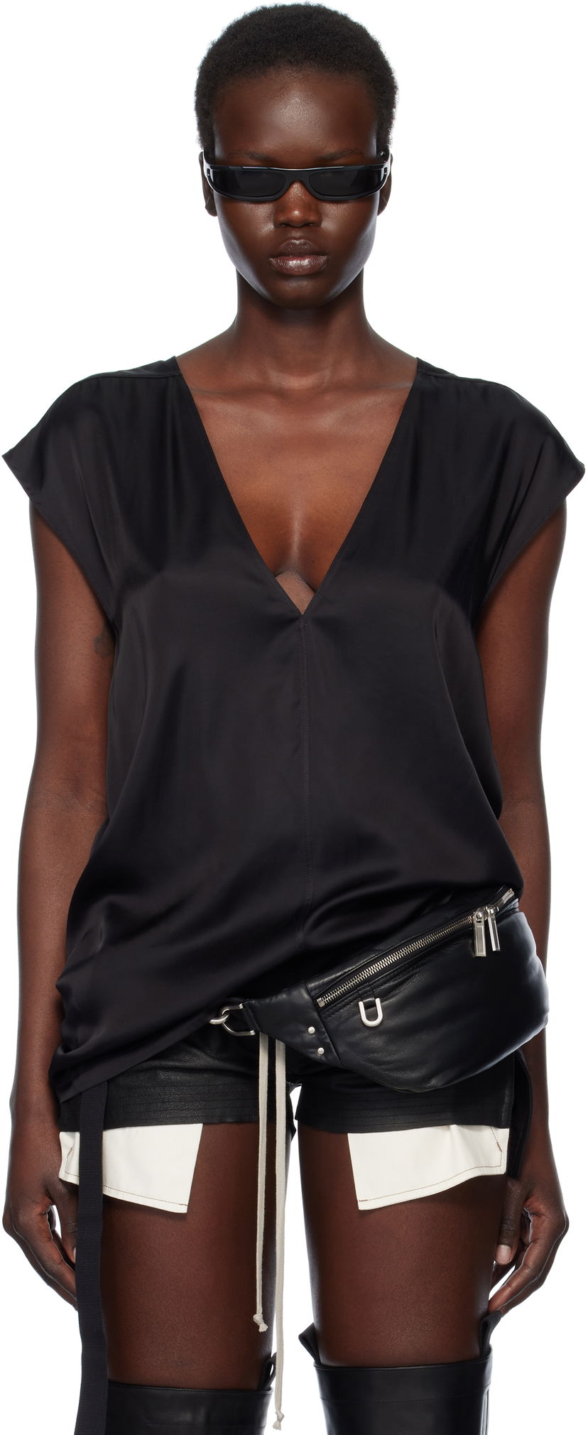 Majica bez rukava Rick Owens Rick Owens Hollywood Dylan Silk T-Shirt Crna | RP01E7118 SCH