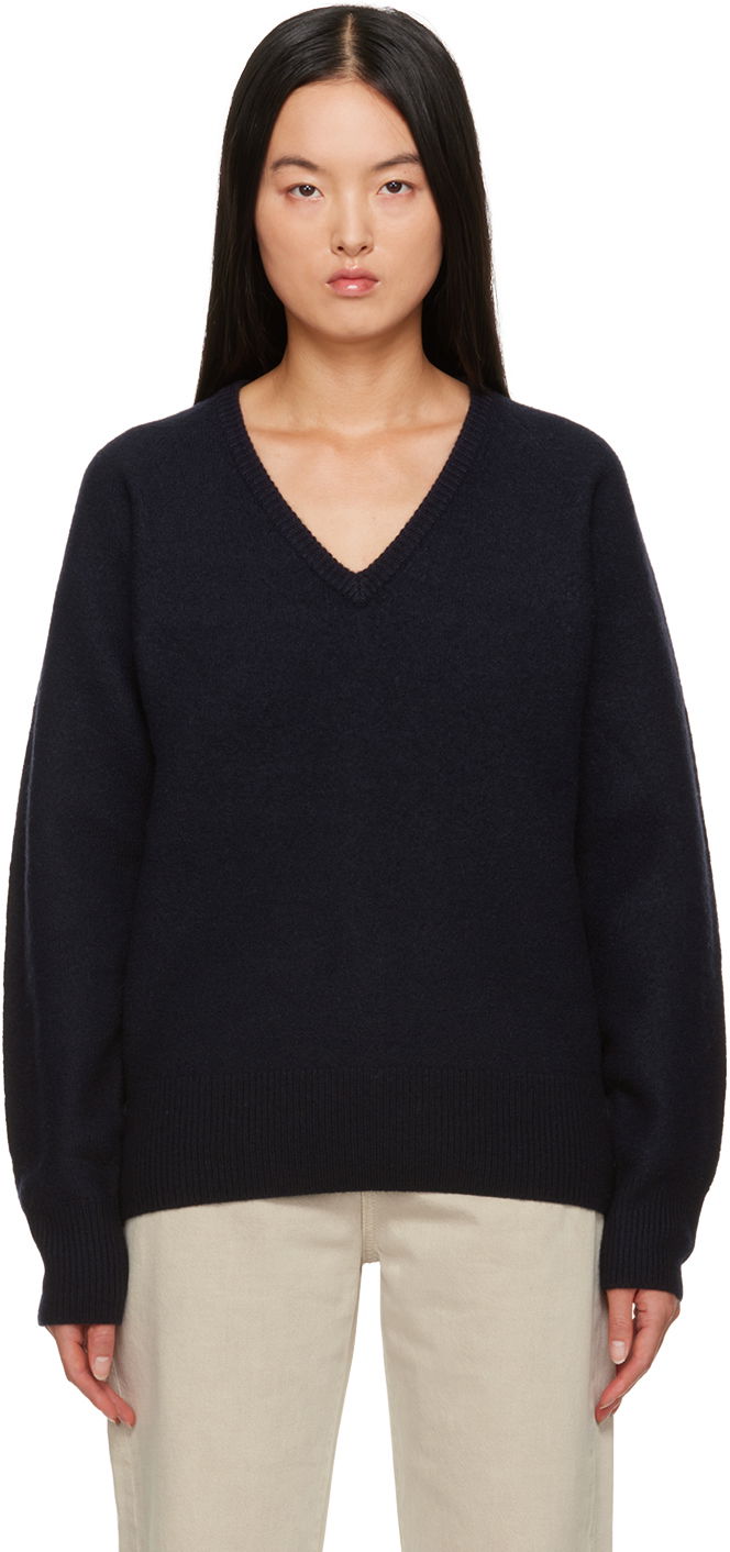 Džemper TOTEME TOTEME Rib V-Neck Sweater Tamnoplava | 234-WRTWTP158-YA0011