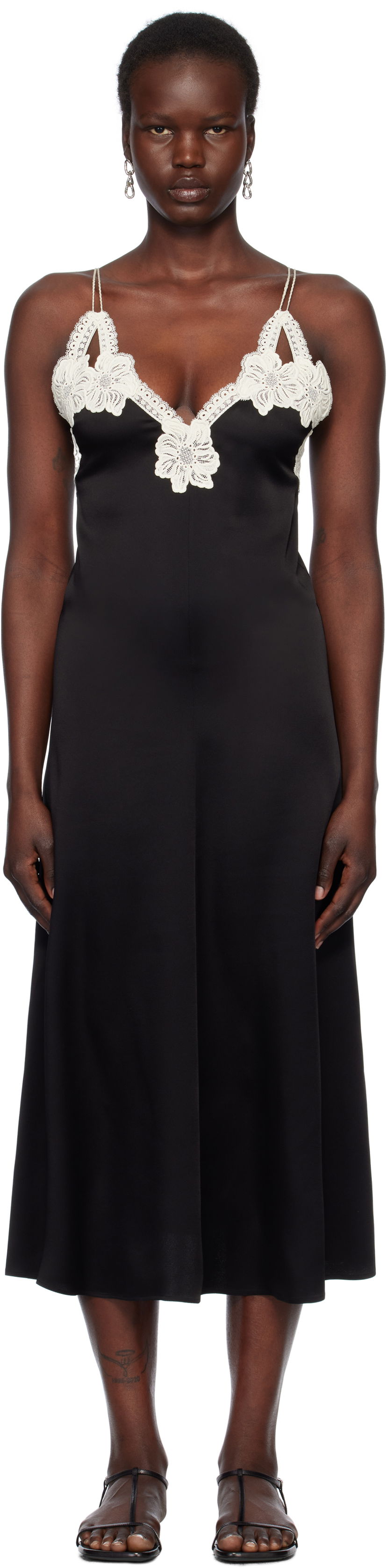 Haljina Jil Sander Jil Sander Lace Trim Slip Midi Dress Crna | J02CT0468_J76018