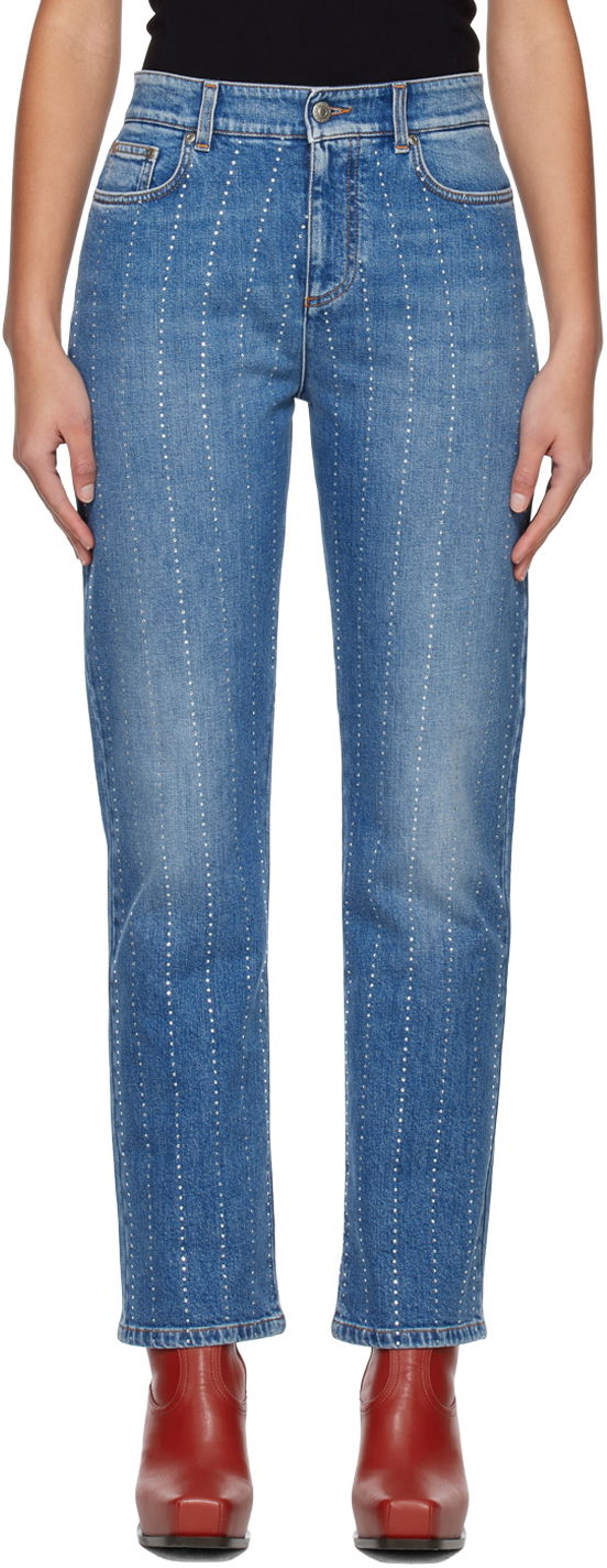 Jeans Stella McCartney Stella McCartney Embellished Straight-Leg Jeans Plava | 6D00293SOH95