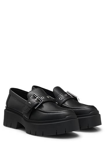 Tenisice i cipele BOSS Faux-leather loafers with buckle strap Crna | 50538616