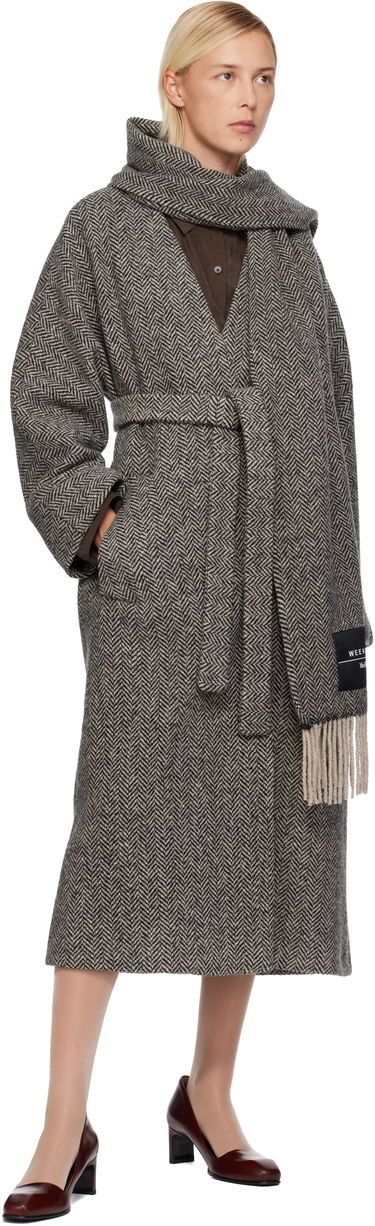 Kaputi Max Mara Weekend Zenica Herringbone Belted Coat with Scarf Siva | 2525016042600, 4