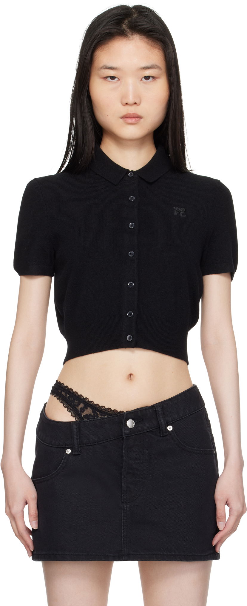 Suknja Alexander Wang Alexander Wang Embroidered Logo Polo Cardigan Crna | 4KC1253068
