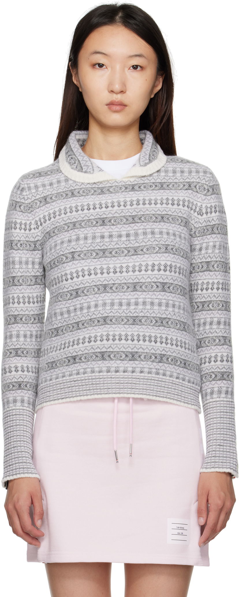 Džemper Thom Browne Thom Browne Wool Flannel & Mohair Jacquard Sweater Siva | FKA497A-Y1029