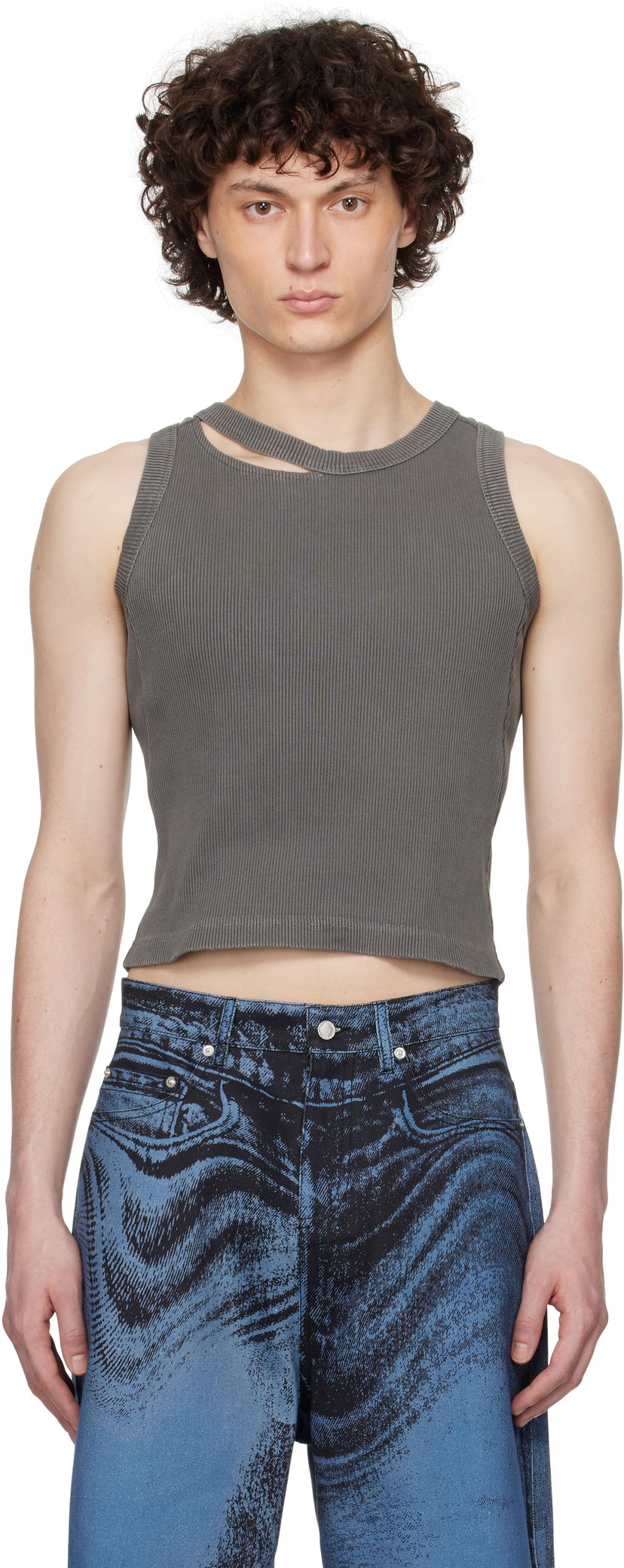 Majica bez rukava Camper Camperlab Ribbed Cutout Tank Top Siva | AU00030-001