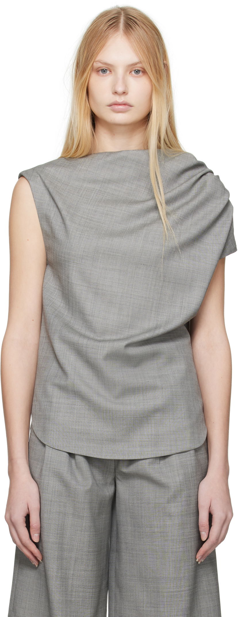 Majice i majice bez rukava Loulou de Saison Loulou de Saison Lyra Draped Blouse Siva | LYRA