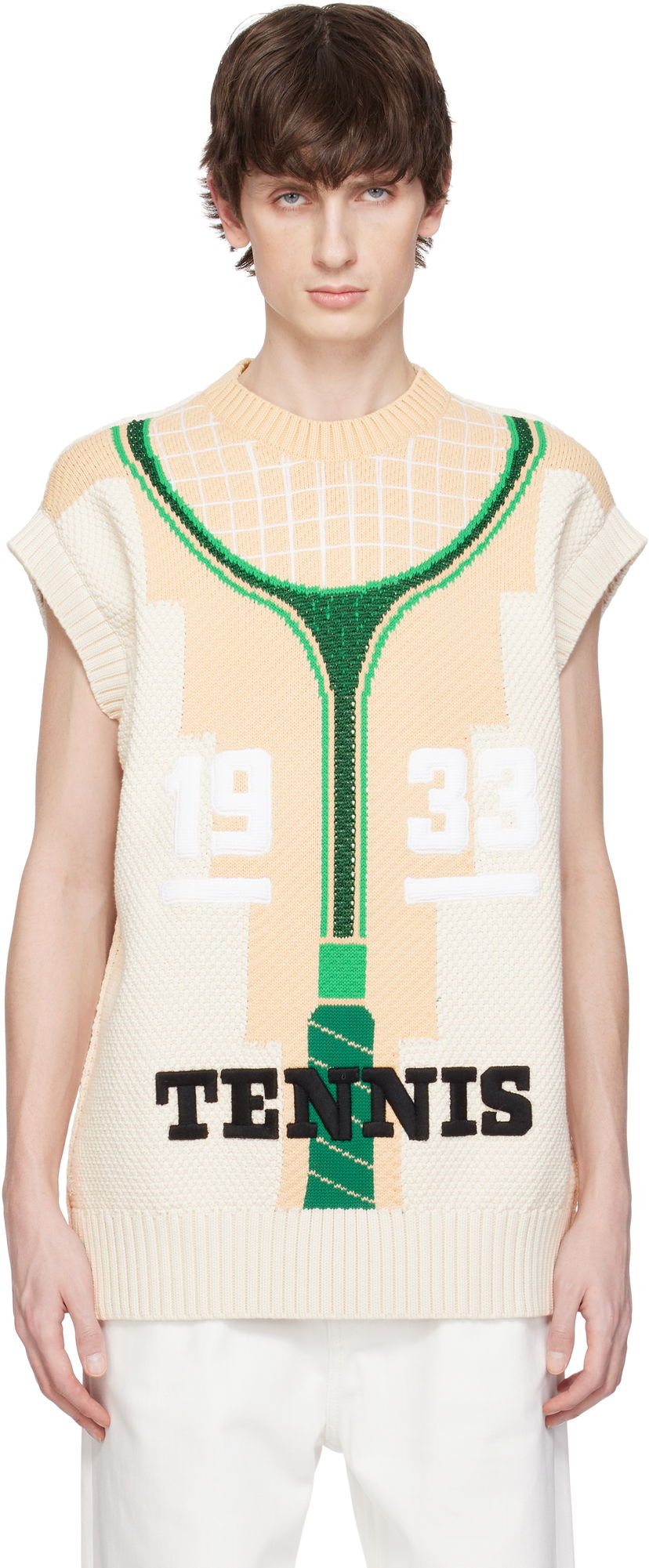 Džemper Lacoste Runway Graphic Tennis Sweater Vest Bež | AH6751