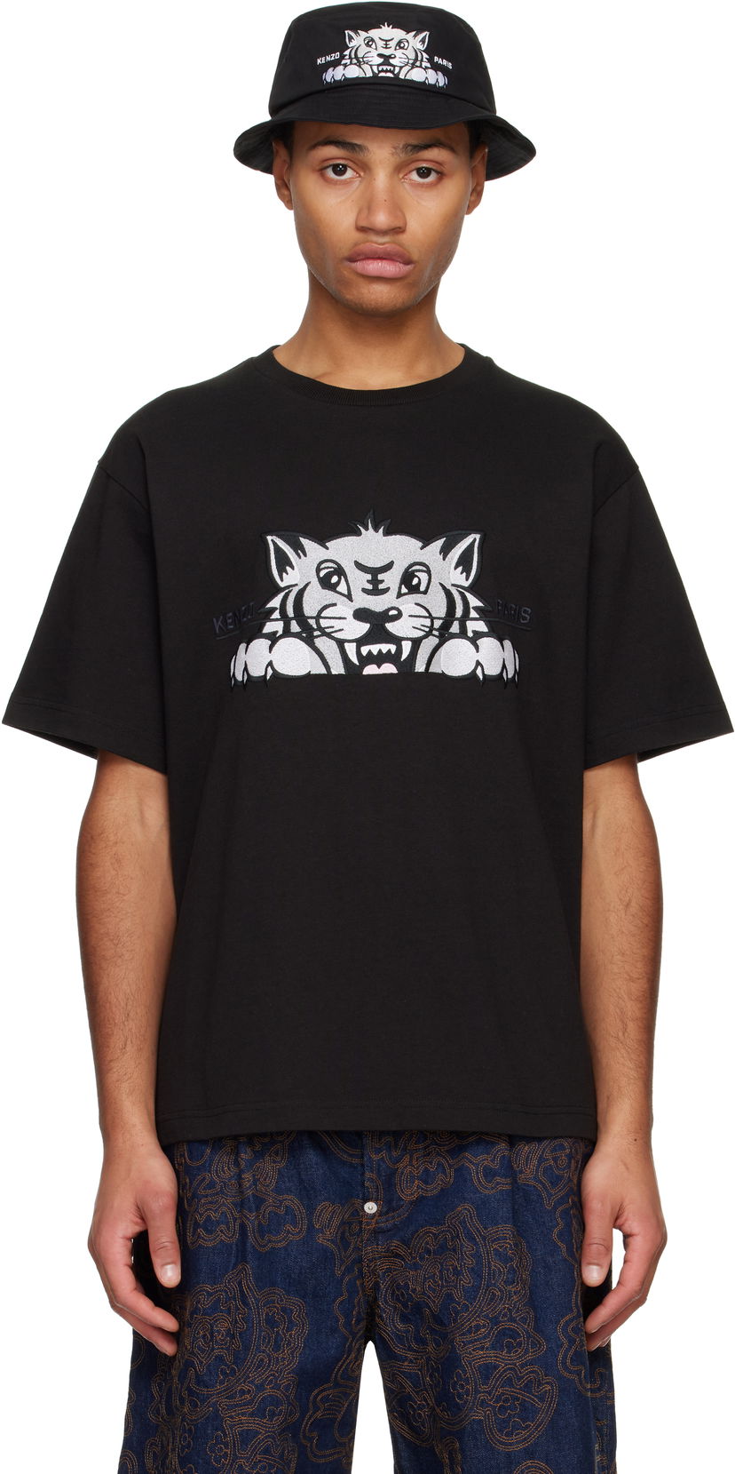 Majica kratkih rukava KENZO Happy Tiger Embroidered T-Shirt Crna | FF55TS5264SI