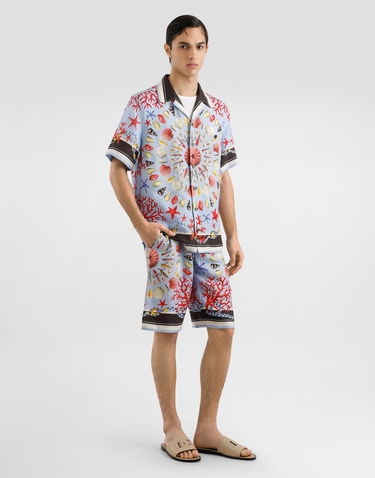 Kratke hlače Dolce & Gabbana Dolce & Gabbana Shell-Print Linen Drawstring Shorts Plava | GV37ATFP4NRHC5PJ, 1