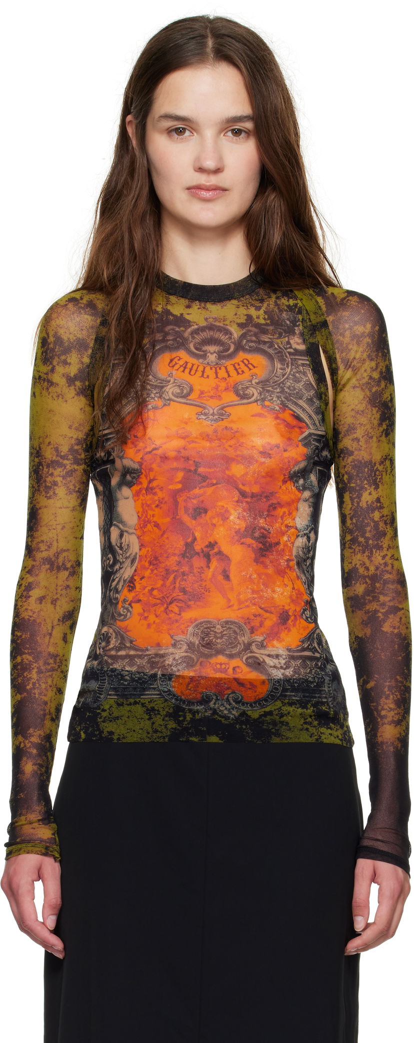 Majica kratkih rukava Jean Paul Gaultier Jean Paul Gaultier 'The Médaillon' Print Mesh Top Zelena | 25/03-W-TO303-M006P-004115