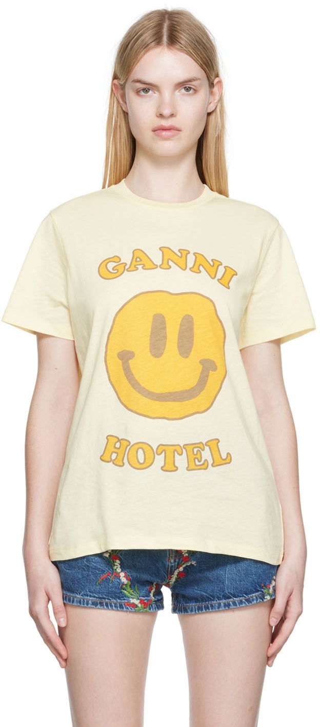 Majica kratkih rukava GANNI GANNI Smiley Hotel Graphic T-Shirt Bež | T3224, 0
