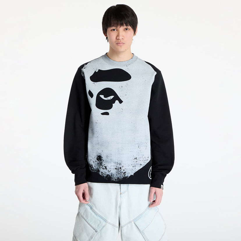 Dukserice BAPE A BATHING APE Ape Head Over Print Crewneck Sweatshirt Crna | 001SWK801006M BLK